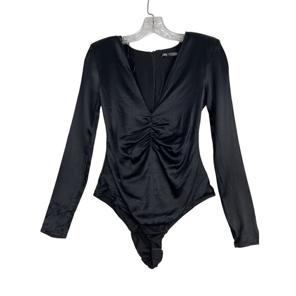 Zara bodysuit new size small black satiny - Picture 1 of 4